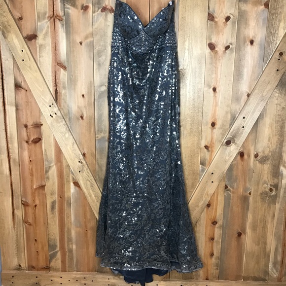 Madison James Strapless Pewter Prom Formal Dress - Picture 2 of 8